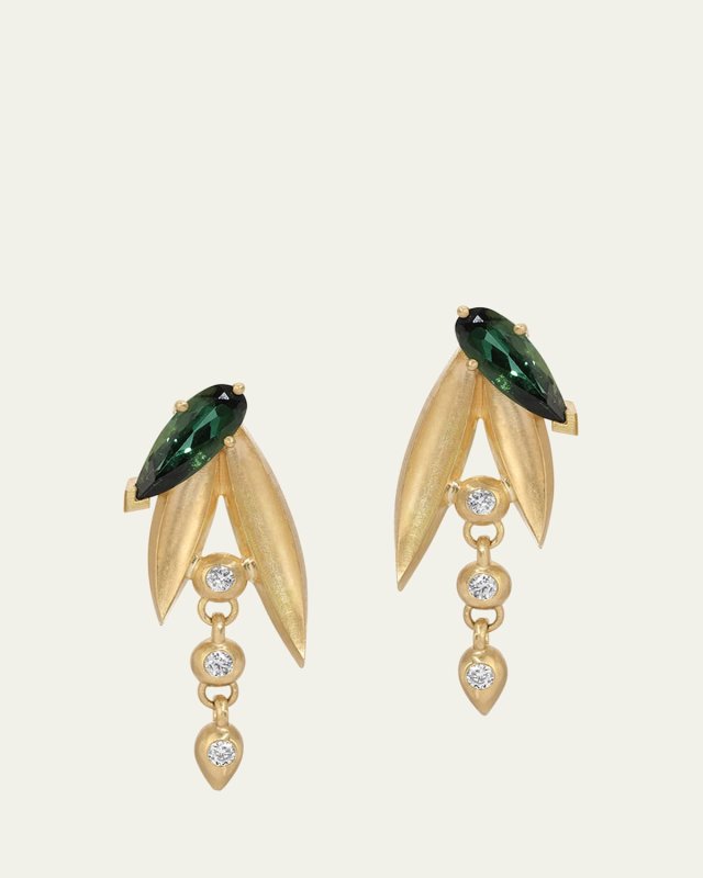 Lily of the Valley Tourmaline and Diamond Earrings in 18K Yellow Gold